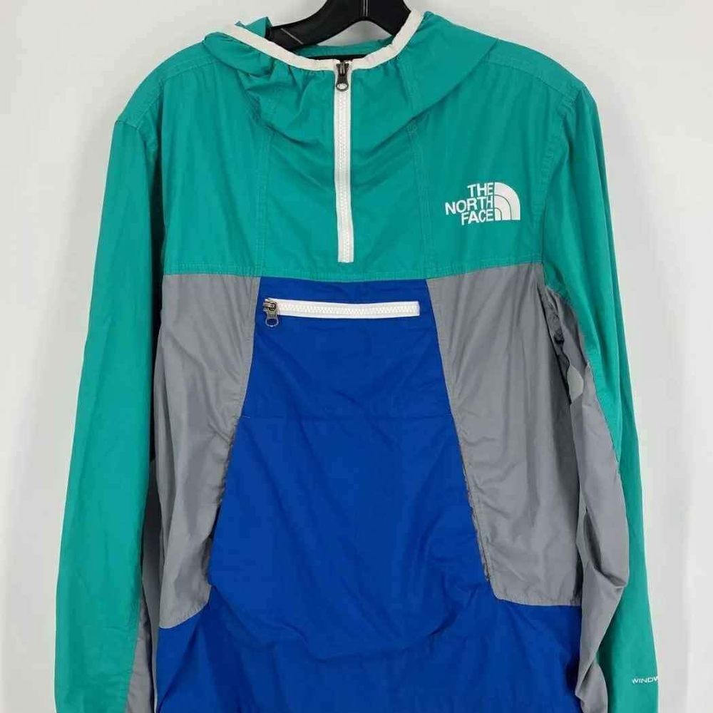 The North Face Men Gray Blue Zipped Pocket Wind Resistant Hooded Anorak Jacket S